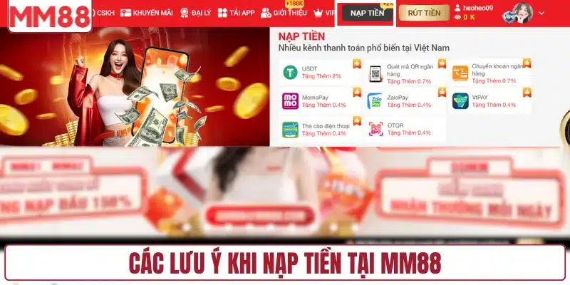 Các lưu ý khi nạp tiền tại MM88